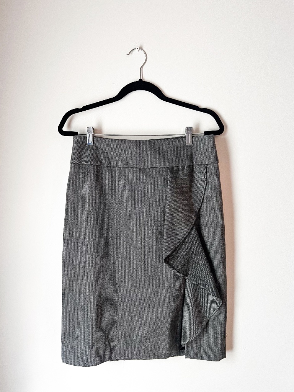 Wool Blend Ruffle Pencil Skirt Gray Career Chic Office Siren Classic | Talbots